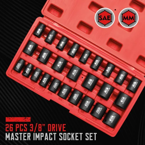 Miniatura 6 de WIILDIS Juego de llaves de impacto de 26 piezas con accionamiento de 3/8 pulgadas SAE y métrico, SAE 5/16” a 7/8”, métrico 7mm a 22mm, acero Cr-V