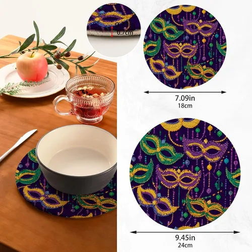 Miniatura 3 de Boccsty Tapete de salvamanteles de carnaval de Mardi Gras con cuentas de colores, 2 unidades de tejido redondo, para mesa de cocina, protector