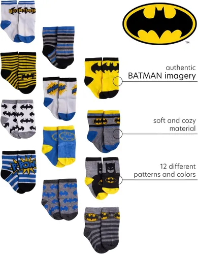 Miniatura 2 de DC Comics Baby Boys and Girls Socks - 12 Pack Batman, Wonder Woman, Superman, Justice League, Super Girl Socks (0-24M)