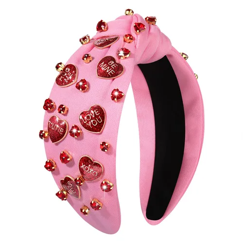 Miniatura 14 de Diademas de corazón para el día de San Valentín para mujer, accesorios para el día de San Valentín, diadema anudada con corazones con cuentas