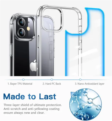 Miniatura 7 de CANSHN - Funda transparente compatible con iPhone 12/iPhone 12 Pro [Protección contra caídas de grado militar] No amarillea, funda protectora a