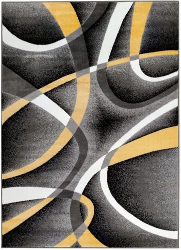 Miniatura 6 de 2305 Alfombra abstracta moderna roja, negra, y beige, Sintético, Amarillo
