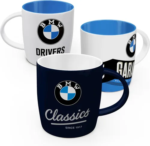 Nostalgic-Art Taza de café retro, 11.2 oz, logotipo de BMW Set 3 (juego de 3) – Idea de regalo para los fanáticos de BMW, producto oficial de