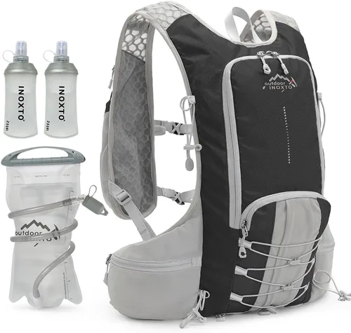 INOXTO Mochila de hidratación, mochila de agua con bolsa de agua a prueba de fugas de 2 litros, chaleco de hidratación para hombre, mochila para