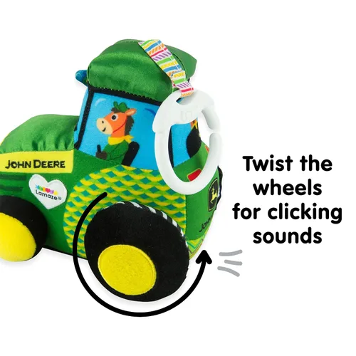 Miniatura 3 de Lamaze John Deere Tractor Asiento de coche y cochecito de juguete, juguete colgante suave con colores de alto contraste para viajes, juguete