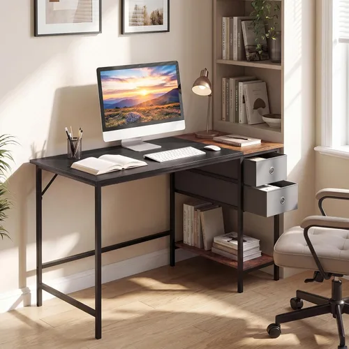 Miniatura 2 de Tangkula 48-Inch Computer Desk with 2 Drawers, Modern Home Office Desk with Hanging Hook & Storage Shelf, Multipurpose Writing Desk for Study Bedroom