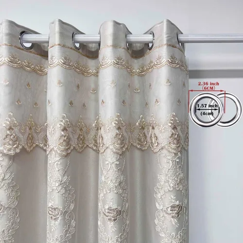 Miniatura 6 de Cortinas de oscurecimiento de habitación de doble capa con superposición transparente bordada para dormitorio, cortinas con ojales, cenefa adjunta