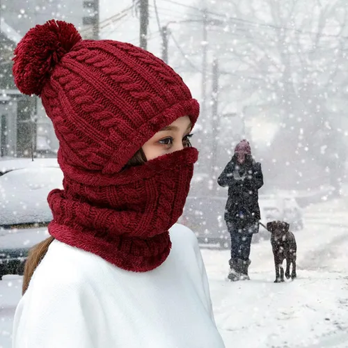 Miniatura 3 de HUAMULAN Gorro de invierno para mujer, de una pieza, con forro polar, pasamontañas, conjunto de máscara de pasamontañas, bufanda de cuello