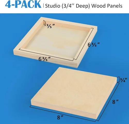 Miniatura 2 de Falling in Art Kit de Paneles de Lienzo de Madera de Abedul Sin Terminar, Paquete de 4 de 8x8'' Tableros de Cuna de Estudio Profundos de 3/4