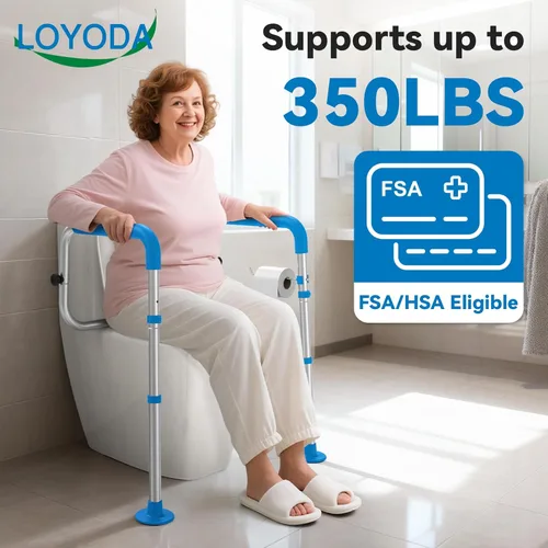 Miniatura 2 de Loyoda Rieles de Seguridad para Inodoro con Grandes Almohadillas Antideslizantes para los Pies, Marco de Seguridad para Inodoro de Ancho y Altura