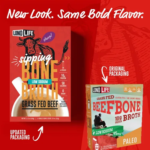 Miniatura 4 de LonoLife - Sobres individuales de caldo de hueso de ternera bajo en sodio: 0.35 onzas de proteína, apto para dieta Keto, 4 porciones individuales