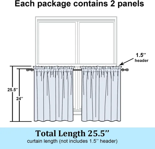 Miniatura 2 de Simplebrand Cortinas traslúcidas negras de cocina de 24 pulgadas de largo, 2 paneles, filtrado de luz, geométrico jacquard con textura, cortinas