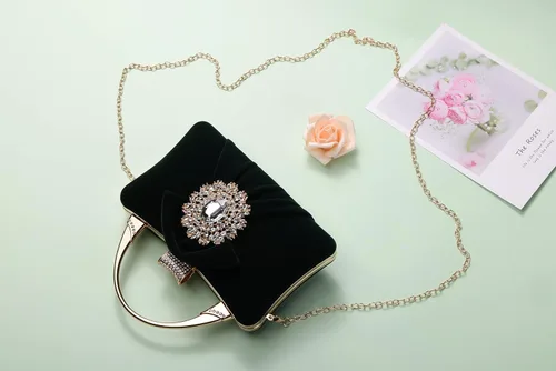 Miniatura 6 de Bolsos de noche de terciopelo para mujeres con cierre de flores de diamantes de imitación adornado con cristal embrague monedero para fiesta boda
