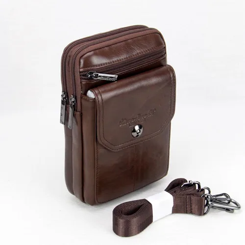 Miniatura 8 de Riñonera de piel de vaca de capa superior para hombre, riñonera lateral, bolsa para teléfono inteligente, modelo 8-marrón