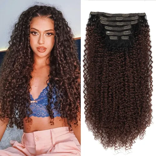 Miniatura 9 de Extensión de cabello humano con clip de onda profunda de 24 pulgadas, postizo de doble trama, sintético para mujeres, extensiones de cabello grueso