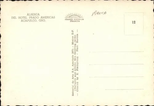 Miniatura 2 de Alberca, Del Hotel Prado Americas Acapulco, GR Mexico Original Vintage Postal
