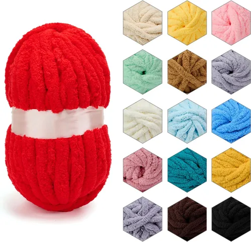 Miniatura 15 de ERLYEEN Hilo de Chenilla Grueso Súper Voluminoso Suave Espeso Esponjoso Jumbo Gigante Lavable Hilo Grande de Poliéster DIY para Manta de Tejido a