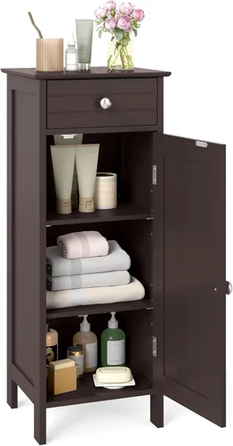 Miniatura 12 de GLACER Armario de almacenamiento de piso, gabinete de almacenamiento multifuncional para baño con 2 estantes ajustables, ideal para baño, sala