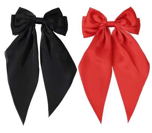 Miniatura 23 de Furling Pompoms Pinza para el Cabello Lazos para el Cabello, 2 piezas Lazos Grandes de Satén Beige/Negro para Mujeres y Niñas, Pasadores