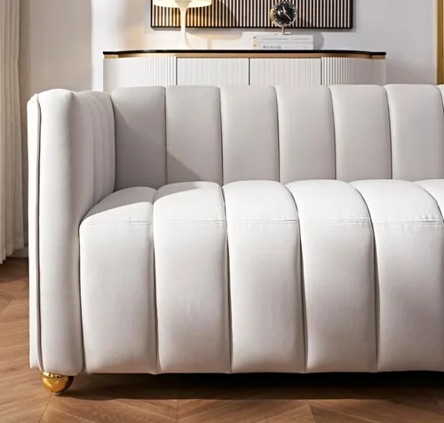 Miniatura 6 de Container Furniture Direct Glam - Sofá Art Deco tapizado de tela con marco de madera maciza de 82.7 pulgadas para sala de estar, oficina, Marfil