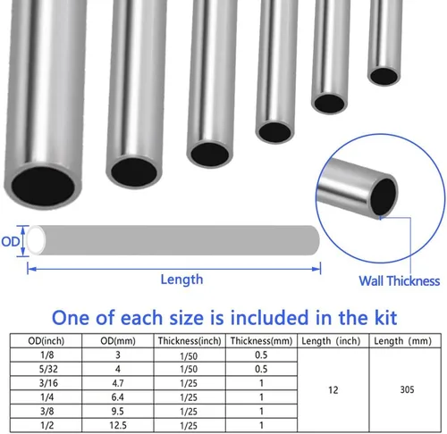 Miniatura 2 de tubo de acero inoxidable 304, 3-12.5mm DE, 0.5-1mm de pared, 305mm de longitud, plateado, paquete de 6