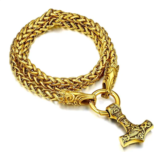 FaithHeart Collar punk nórdico vikingo para hombre, collar grueso, acero inoxidable, Mjolnirnudo celta, cabeza de lobo, colgante de amuleto, joyería