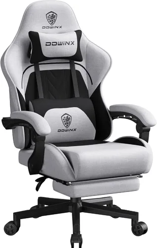 Miniatura 9 de Dowinx Silla de juegos grande y alta de tela con reposapiés, cojín de resorte para oficina en casa, respaldo alto, reclinable, altura ajustable