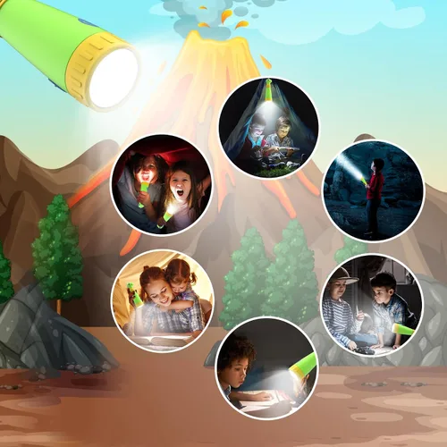 Miniatura 5 de Linterna recargable de dinosaurio con rugido para niños, linterna de campamento para niños, linterna de mano para niños, luces de Navidad