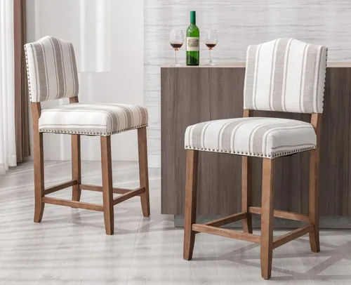 Miniatura 3 de EALSON Farmhouse - Juego de 2 taburetes de bar de cocina de altura de mostrador con respaldo, sillas de bar de madera modernas de mediados de siglo