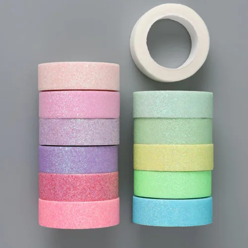 Miniatura 4 de STOBOK Cinta adhesiva Washi con purpurina de macarrón para manualidades, cinta adhesiva de papel Washi para manualidades, álbumes de recortes