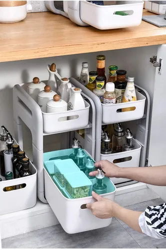 Miniatura 3 de Juego de 3 contenedores de almacenamiento de plástico, organización y almacenamiento versátil de despensa de cocina, para contenedores de Blanco
