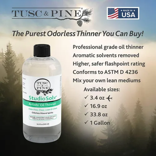Miniatura 3 de Tusc & Pine StudioSolv™ Spirits minerales inodoros 33.8 oz (1 litro) - Disolvente espiritual purificado sin olor para aceites adelgazantes