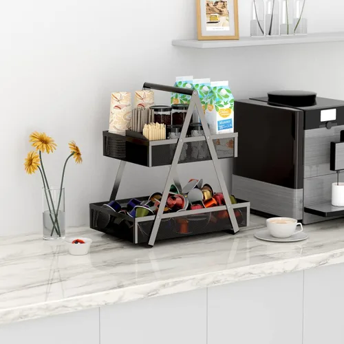Miniatura 4 de EKNITEY Organizador de aperitivos escalonado para encimera, organizador de encimera de cocina de metal, pequeña estación de café para el hogar