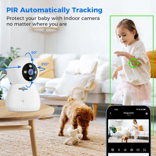 Miniatura 2 de Cámara de seguridad interior Hiseeu, 2.4G/5G 5MP, cámara para bebés y mascotas para seguridad del hogar, PTZ 360°, seguimiento automático, audio