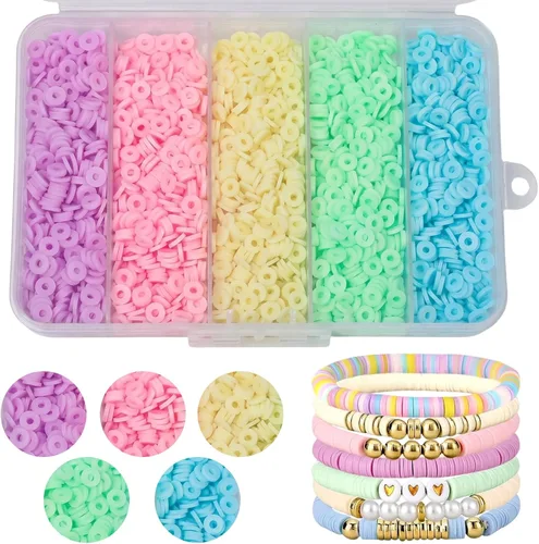 Miniatura 13 de 3500 cuentas de arcilla multicolor para hacer pulseras, cuentas de arcilla polimérica Heishi de 0.236 pulgadas, disco redondo plano para fabricación