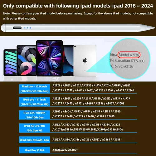 Miniatura 2 de Lápiz capacitivo para iPad de 6ª a 11ª generación, 10 minutos de carga rápida Apple Pencil compatible con lápices iPad de 2018-2025, Apple Pen