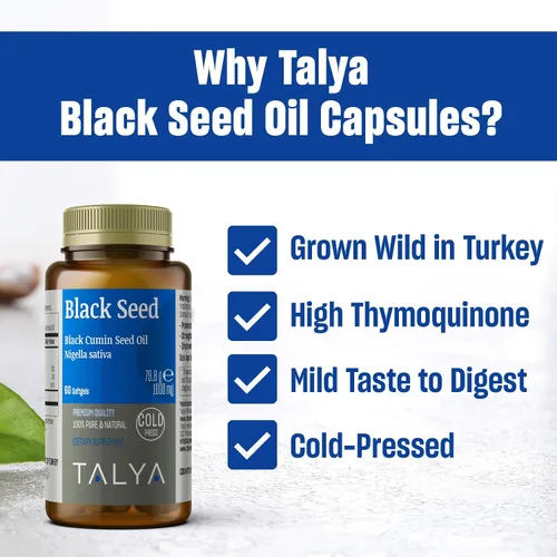 Miniatura 3 de TALYA Softgel de aceite de semilla negra con alta timoquinona - Apoyo inmunológico - Salud digestiva - Función cerebral - Movilidad articular