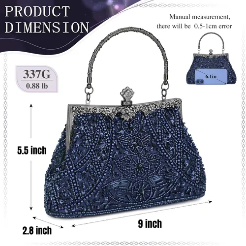 Miniatura 5 de Bolso de mano de Selighting, con cuentas, estilo de los años 1920, para mujer, formal, para novia, de boda, de graduación, elegante, para fiesta