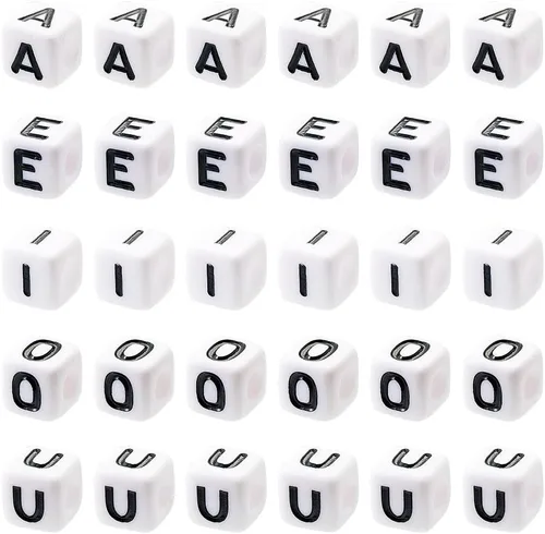 Miniatura 7 de FASHEWELRY 300 cuentas de letras acrílicas con agujero grande, cuentas cuadradas del alfabeto de 0.276-0.315 in, cuentas espaciadoras sueltas