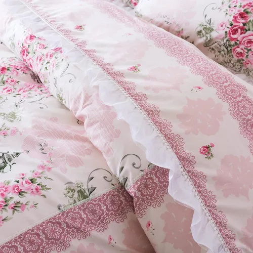 Miniatura 2 de FADFAY, Juego de ropa de cama romántica con estampado de flores, juego de cama rural rústico, funda de edredón con volantes de encaje de princesa