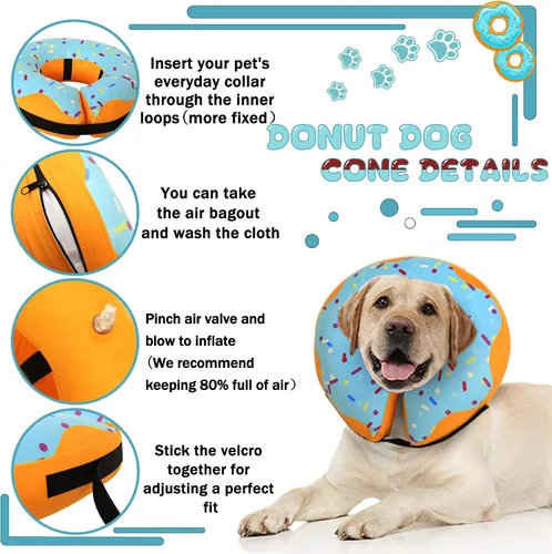 Miniatura 4 de Collar de Dona de Recuperación para Perros y Gatos, Collar de Cono de Perro Inflable Alternativa Después de la Cirugía, Cono Suave para Perros Azul