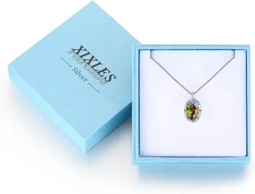 Miniatura 566 de Collar con colgante de plata de ley 925 con medalla de San Patrón, joyería religiosa para hombres y mujeres, con cadena de acero inoxidable 316L
