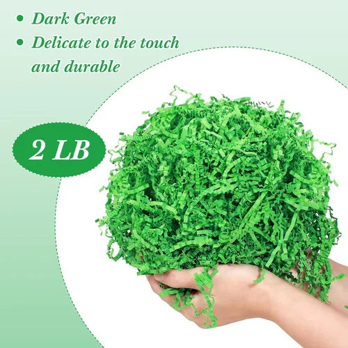 Miniatura 2 de Outus Relleno de papel arrugado verde de 2 libras para bolsa, caja de regalo, cesta, color verde hierba, corte arrugado, relleno de papel triturado