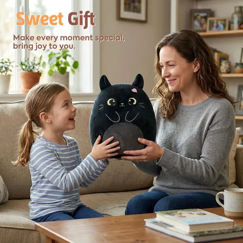 Miniatura 6 de PEACH CAT Animal de peluche original de gato negro de 12 pulgadas, lindo gatito de peluche, juguetes de peluche suaves, regalos para niños