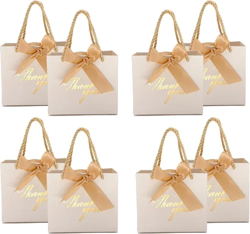 Miniatura 17 de TKSBAG Paquete de 50 pequeñas bolsas de regalo de agradecimiento con asas de 5.5 x 2.3 x 4.7 pulgadas, mini bolsas de regalo negras a granel