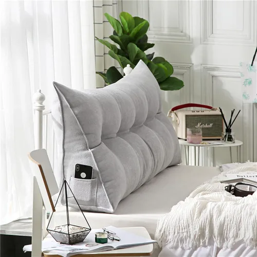 Miniatura 4 de Almohada de lectura extragrande para cabecero, almohada triangular de apoyo para la espalda, almohada extraíble de terciopelo para cabecero