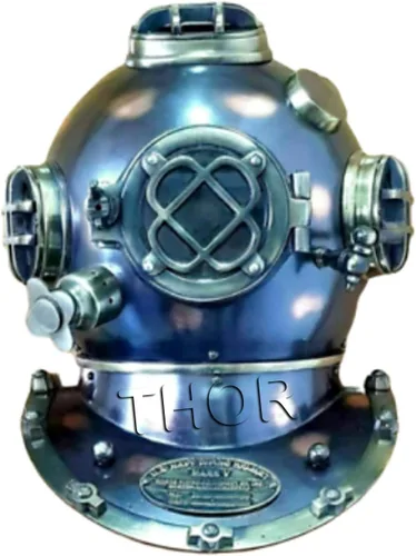 Casco antiguo de buceo para buceo, azul marino de Estados Unidos, Mark V, tamaño completo, 18 pulgadas, regalo rústico vintage para decoración del