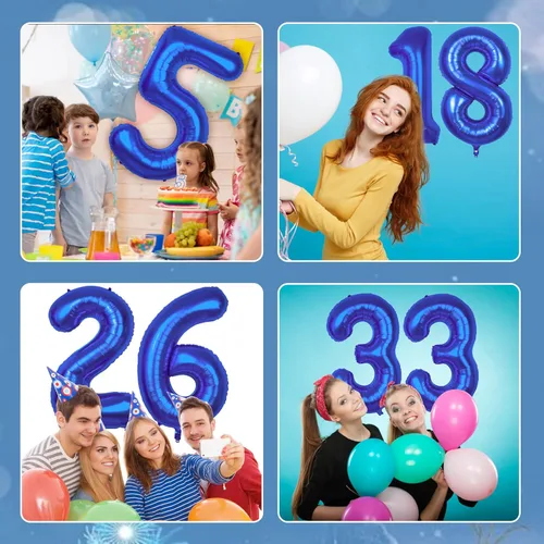 Miniatura 4 de Globos gigantes de 40 pulgadas de color azul marino con el número 0 Globo de 0 dígitos, globos del número 0 Globo azul oscuro 0 para decoración