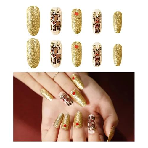 Miniatura 11 de Año Nuevo Navidad Prensa en Uñas Largas Ataúd Acrílico Uñas Falsas Kit Navidad Copo de Nieve Decoración de Uñas Falsas Bailarina Uñas Falsas Puntas