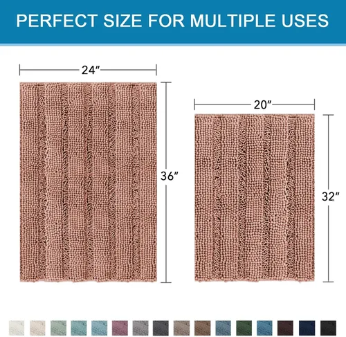 Miniatura 400 de H.VERSAILTEX Alfombras de baño para cuarto de baño, antideslizantes, tapetes de baño extragruesos, de felpilla, a rayas, alfombra de 20" x 32